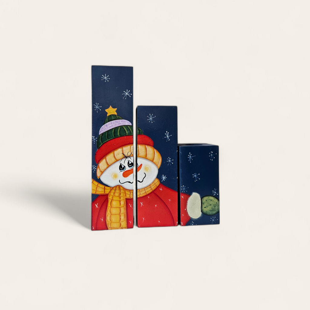 Portavelas Navideño Muñeco de Nieve