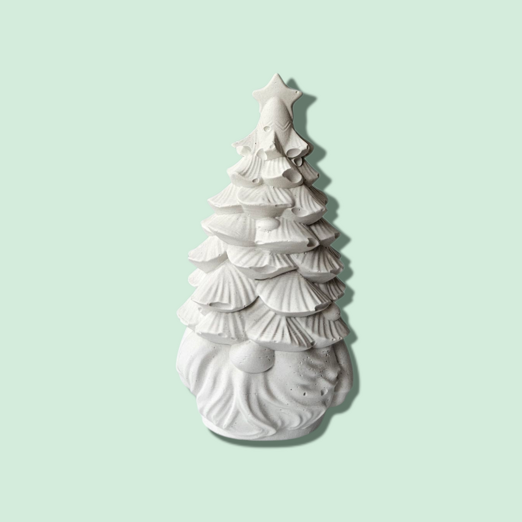 Figura de Yeso sin Pintar – Mini Gnomo Árbol Navideño