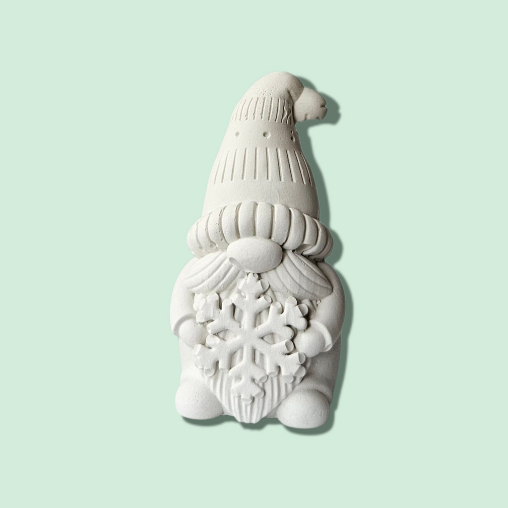 Figura de Yeso sin Pintar – Gnomo con Copo de Nieve