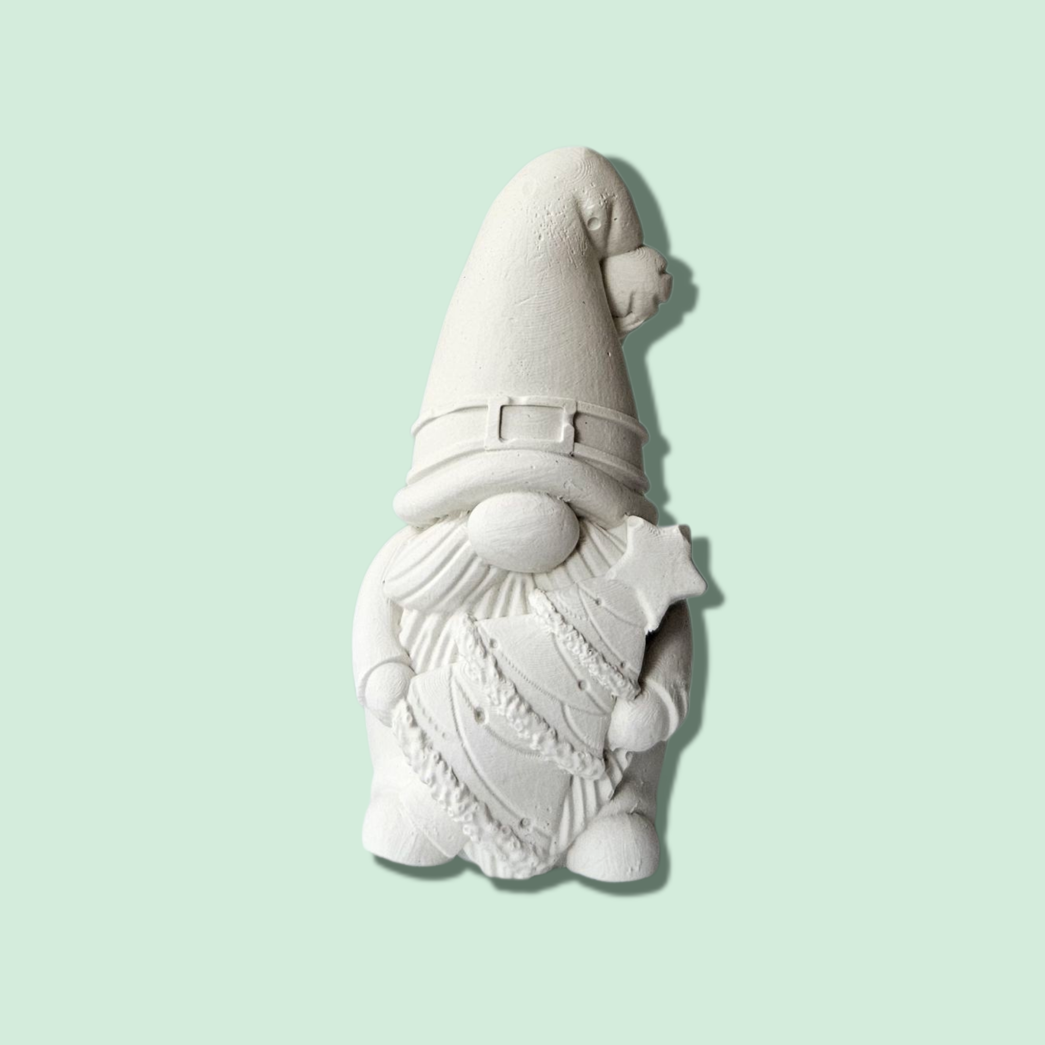 Figura de Yeso sin Pintar – Gnomo con Árbol de Navidad 🎄