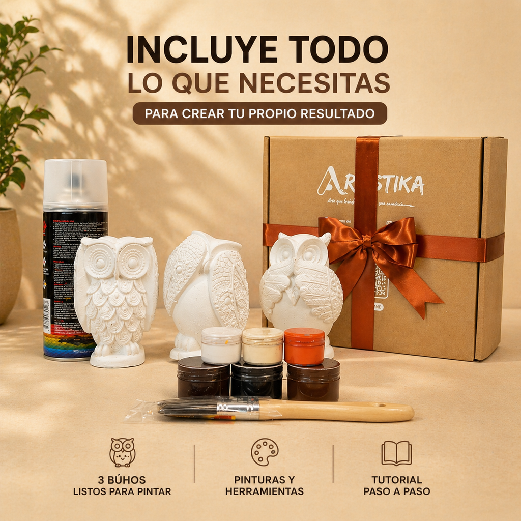 🦉 CREA — pinta tus búhos sabios efecto madera