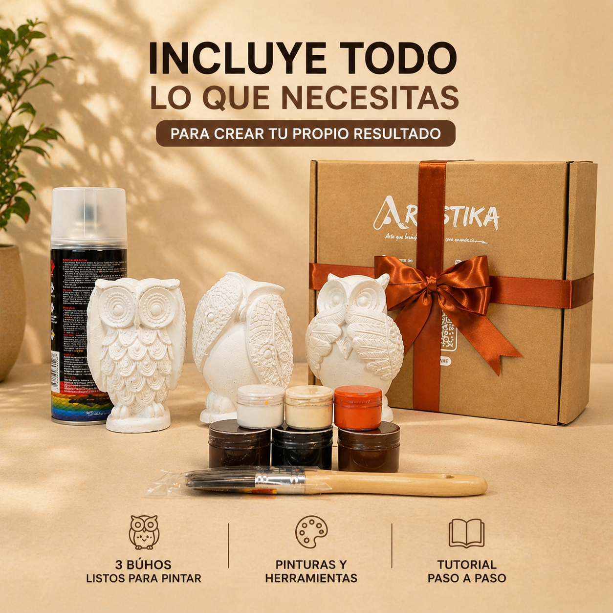 🦉 CREA — pinta tus búhos sabios efecto madera