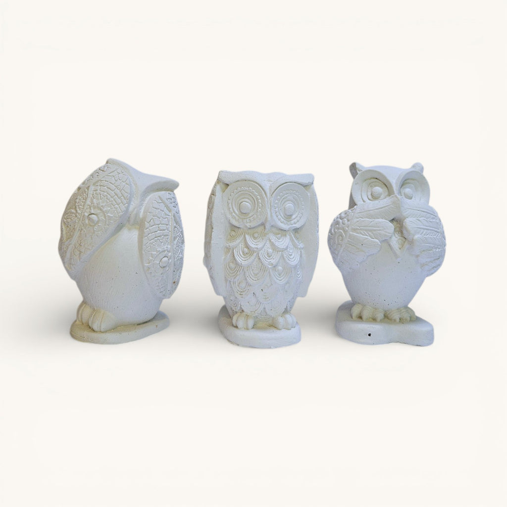 Búhos en Yeso para Pintar – Set Artesanal x3