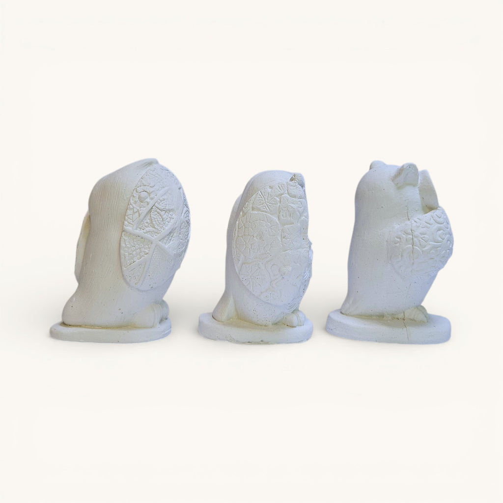 Búhos en Yeso para Pintar – Set Artesanal x3