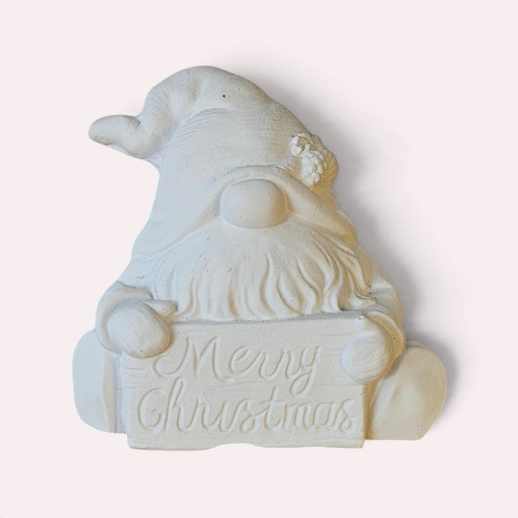 Gnomo de Navidad con Letrero Merry Christmas en Yeso
