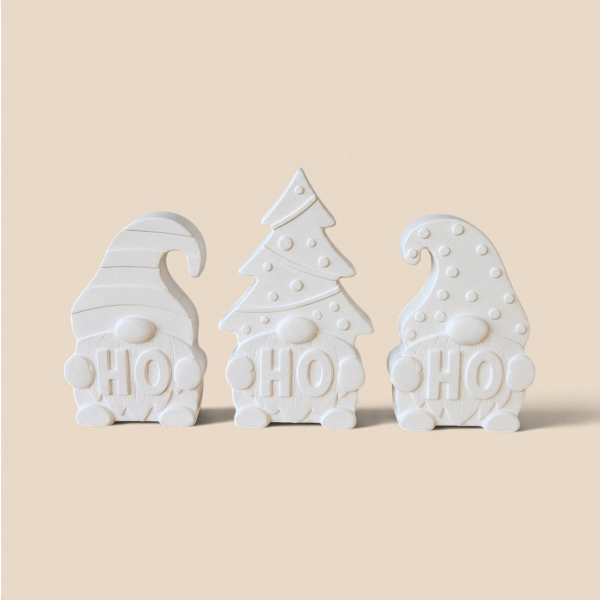 Set de 3 Gnomos Navideños de Yeso para Pintar – HO HO HO