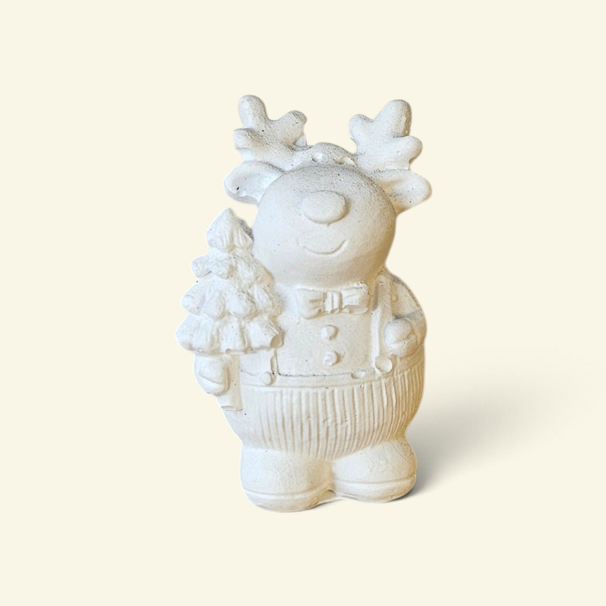 Figura de Yeso para Pintar – Reno Navideño con Árbol