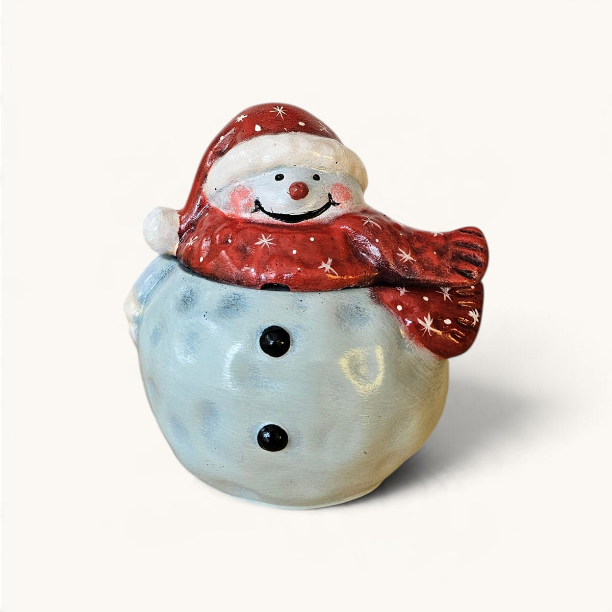 Muñeco de Nieve Navideño con Bufanda Roja | Decoración Pintada a Mano