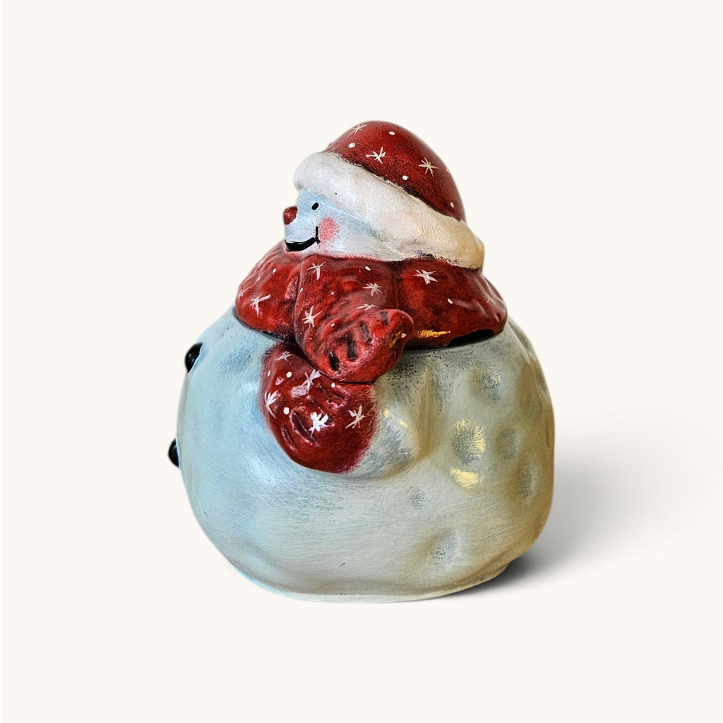 Muñeco de Nieve Navideño con Bufanda Roja | Decoración Pintada a Mano