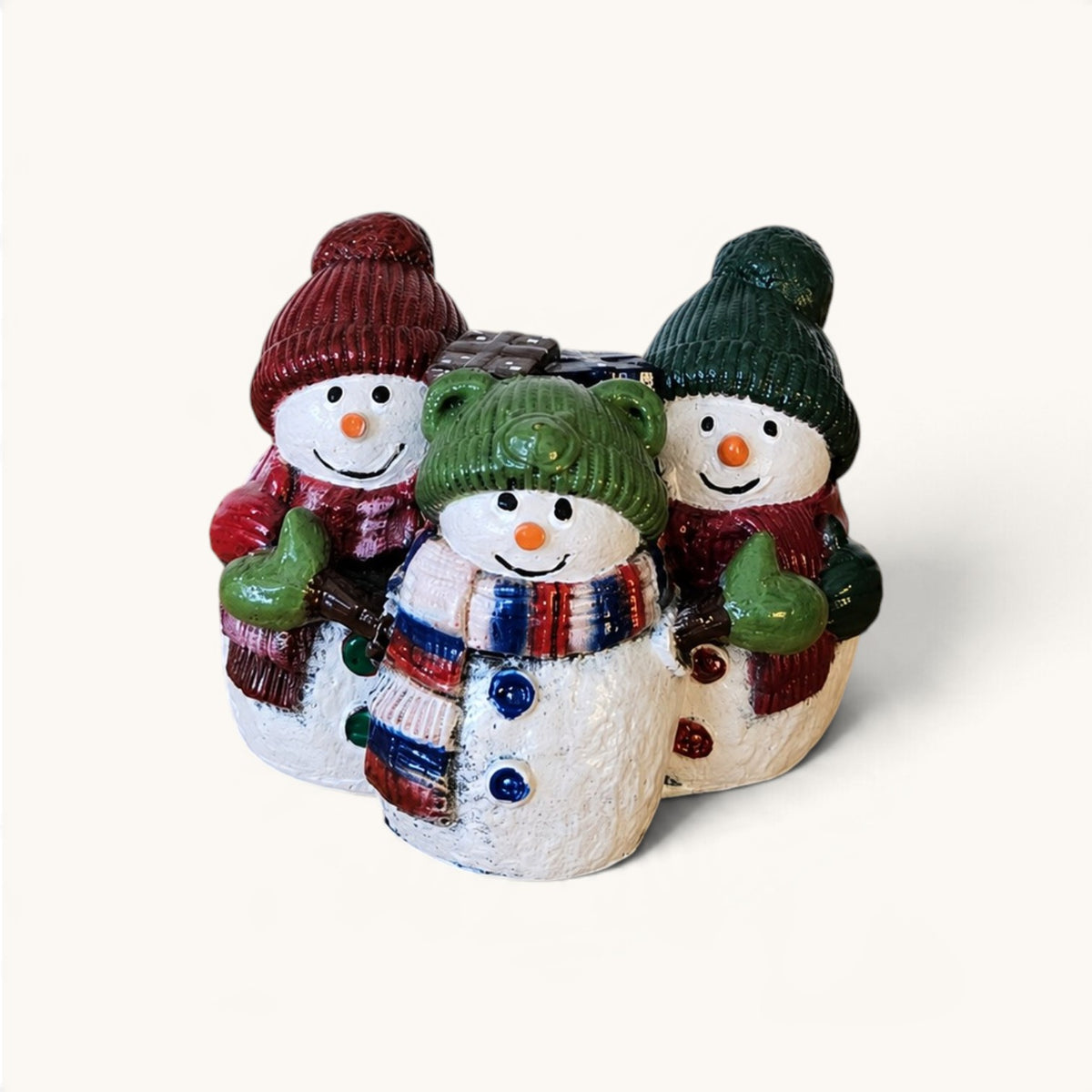 Muñecos de Nieve Navideños – Trío Decorativo Pintado a Mano