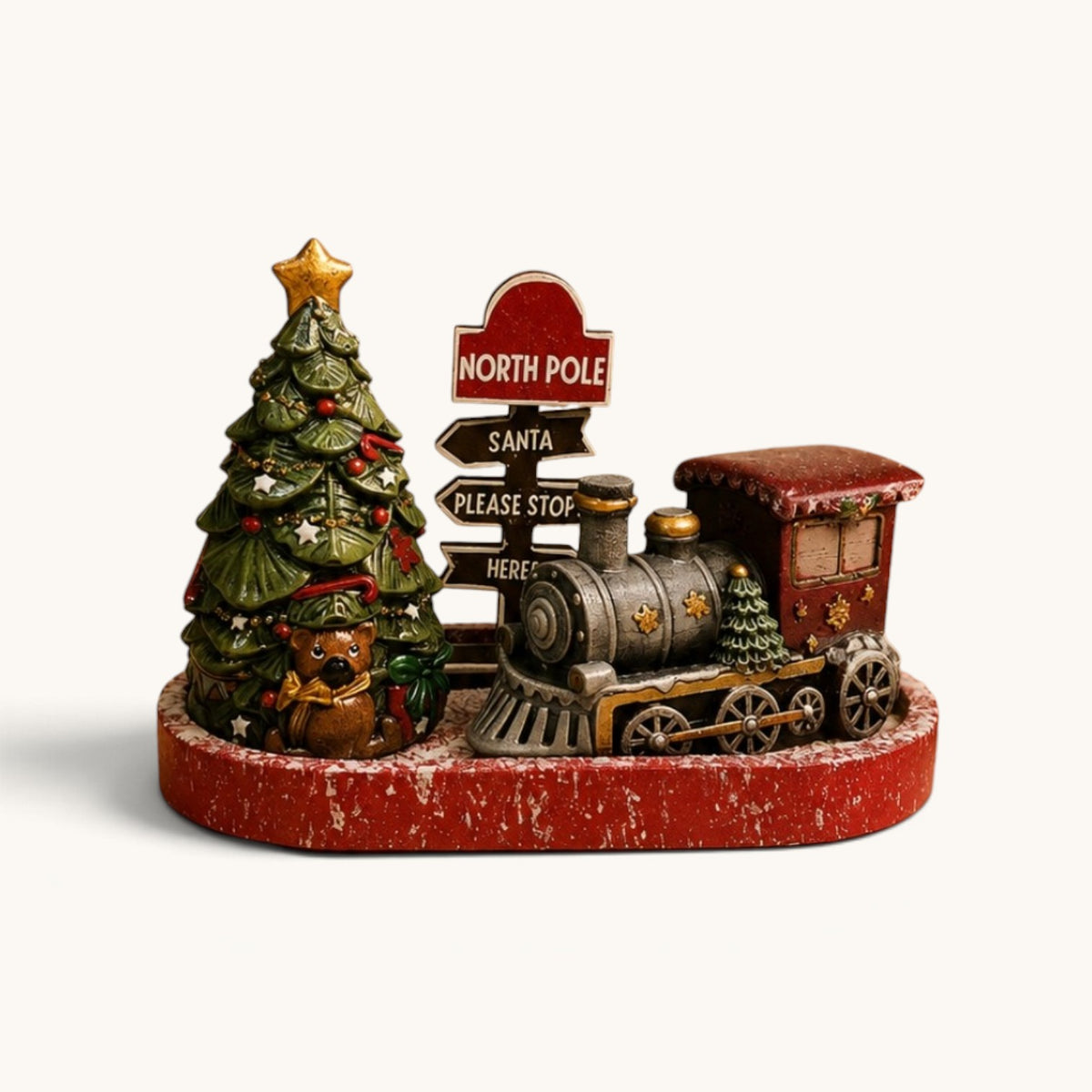 Escenario Navideño con Tren y Árbol de Navidad – Pintado a Mano | Artistika