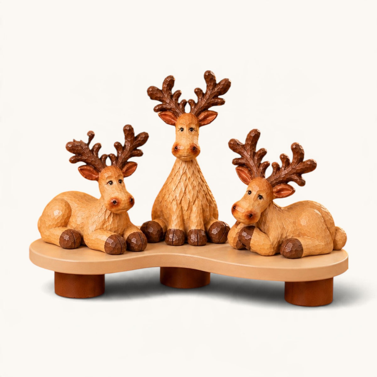 Escenario Navideño con 3 Renos y Base Decorativa – Pintado a Mano | Artistika